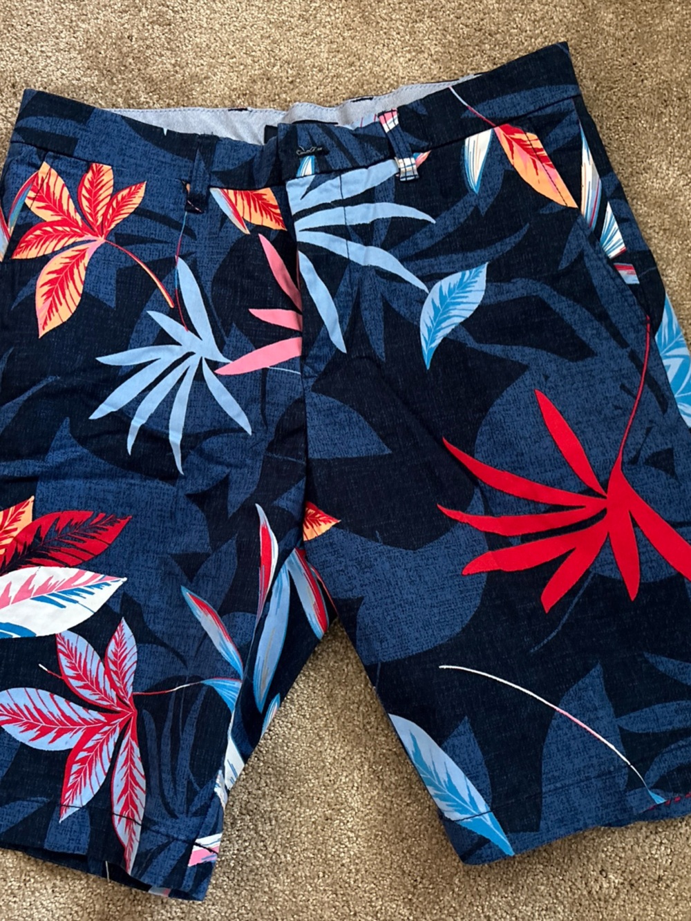 Tommy Hilfiger Navy Floral Print Hybrid Shorts with Red & Light Blue Accents
